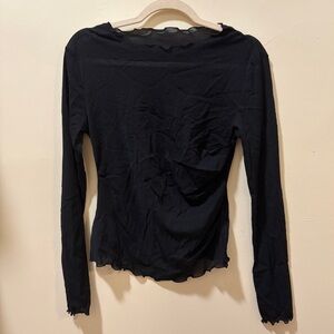 mongdol black lettuce hem nylon mesh long sleeve top